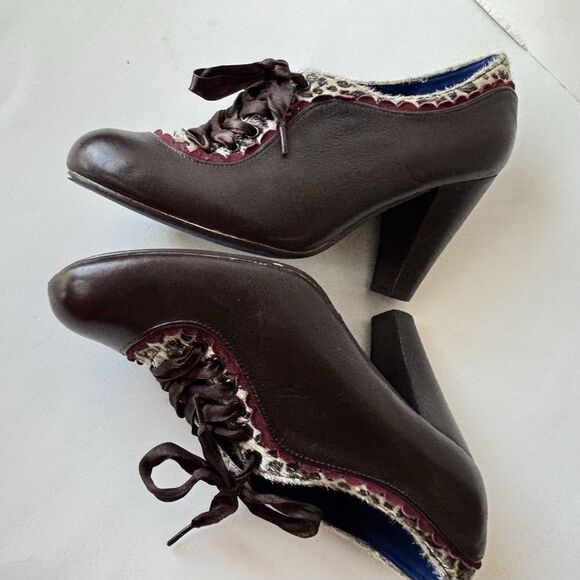 Poetic License Shoes Leopard Print Heels Retro Style Lace Up - Picture 4 of 9